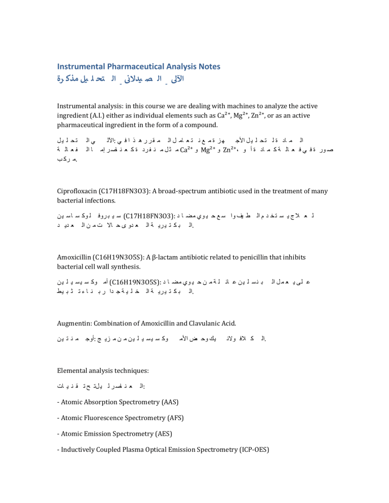 Instrimental Note Instrumental Pharmaceutical Analysis Notes
