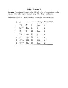 CS211 Intro to AI Na&iuml;ve Bayes Classification Question