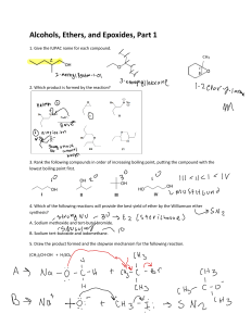 Alcohols, Ethers, Epoxides Part 1 Chemistry Worksheet