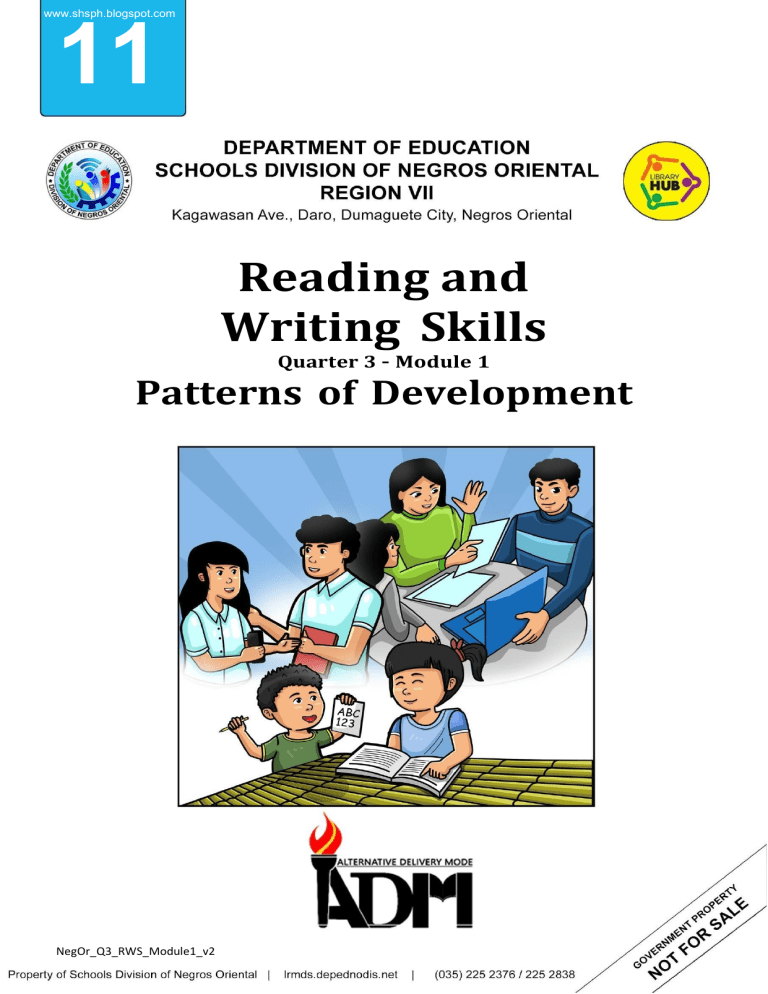 Domain11 Reading Development Grade 11 Reading and Writing Skills: Patterns of Development