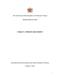 Trinidad and Tobago 2020 Budget Statement: Stability, Strength and Growth
