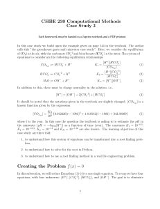 CHBE 230 Case Study 2: Rainwater pH & CO2 Equilibrium