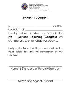 Parental Consent Form for Pre-Service Teaching Congress
