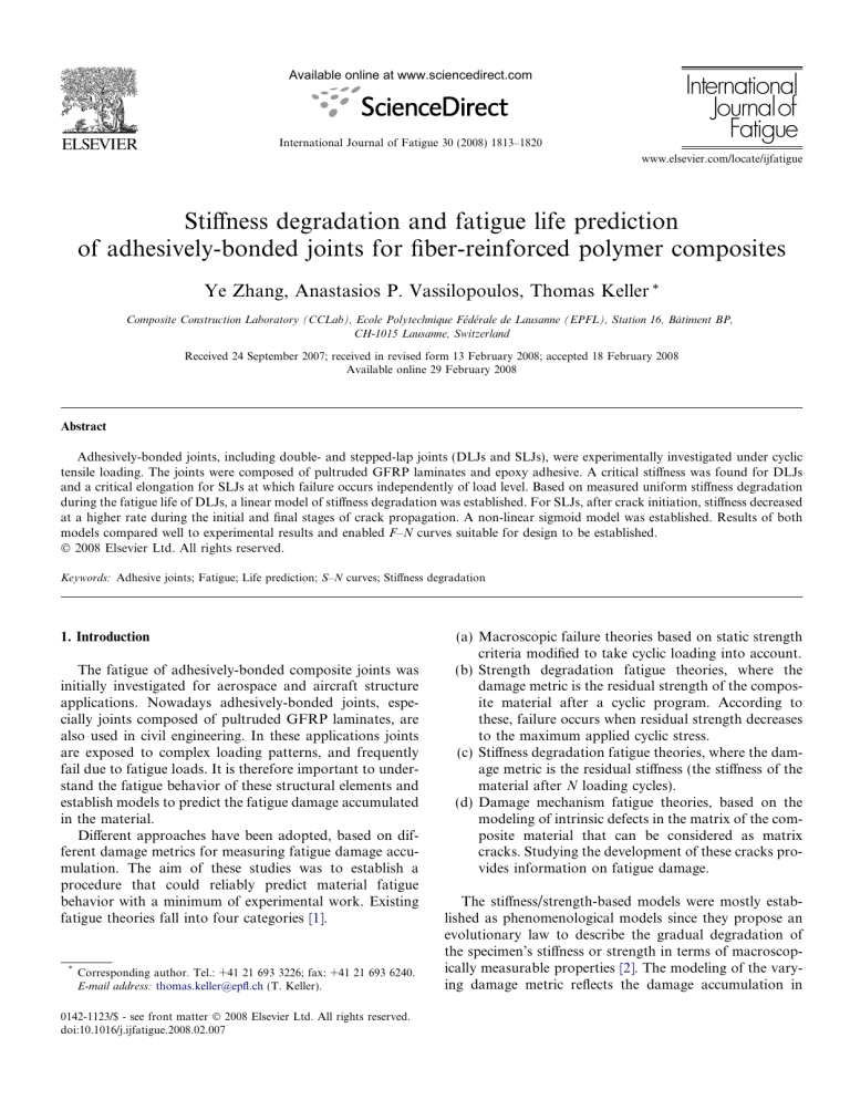 Stiffness Degradation and Fatigue Life Prediction of Adhesive Joints