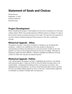 Statement of Goals and Choices: College Narrative Essay on Comparison