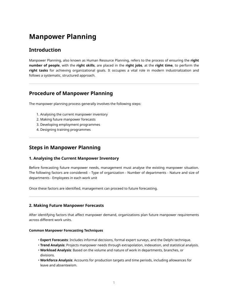 Manpower Planning: HR Planning Process & Importance