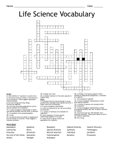 Life Science Vocabulary Crossword: Ecology and Evolution