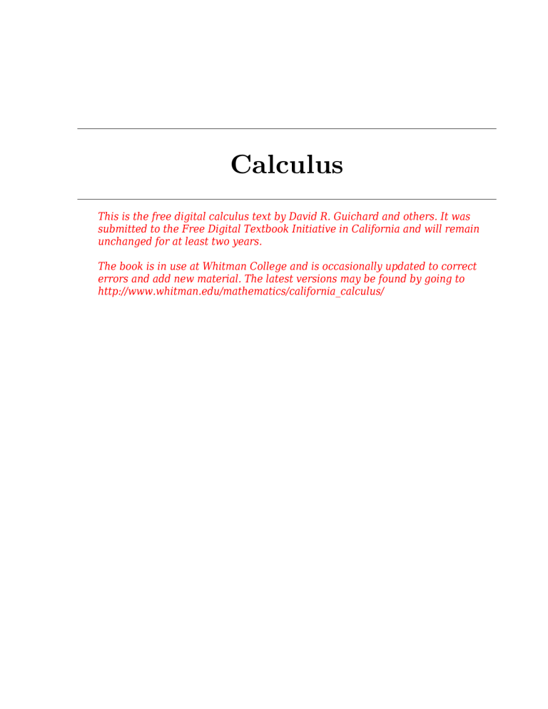 Calculus Text Calculus Textbook: Derivatives & Limits