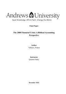 The 2008 Financial Crisis: A Biblical Accounting Perspective