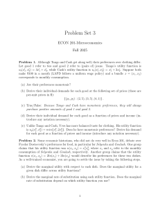 Microeconomics Problem Set 3: Utility, Demand, Preferences