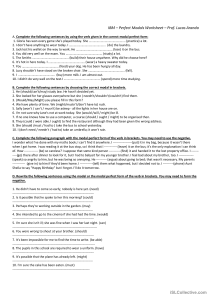 Perfect Modals Worksheet: Grammar Exercises