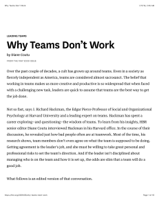 Why Teams Don&rsquo;t Work: Insights from J. Richard Hackman