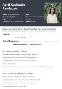 PharmD CV: Aarti Kushwaha - Clinical Pharmacy & Research