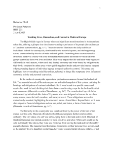 Medieval Europe: Working Lives, Hierarchies, and Control