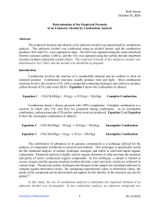 Empirical Formula of Unknown Alcohol by Combustion Analysis