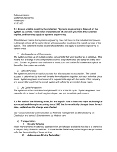 Systems Engineering Homework: Tech Advances & Analysis