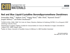 Red and Blue Liquid-Crystalline Borondipyrromethene Dendrimers
