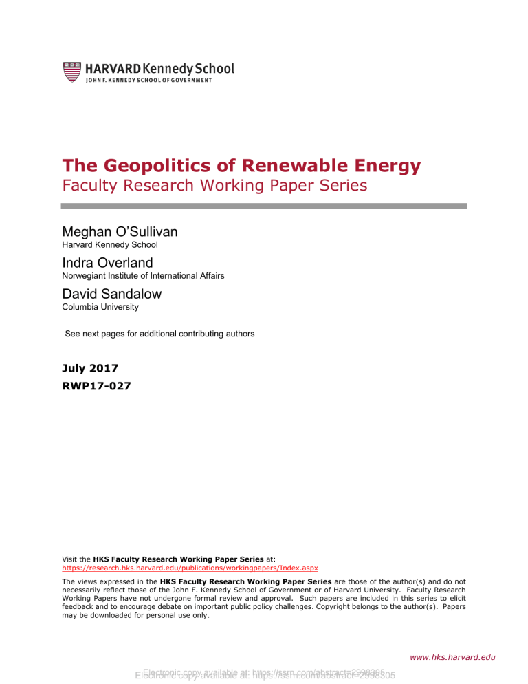 The Geopolitics of Renewable Energy - Research Paper