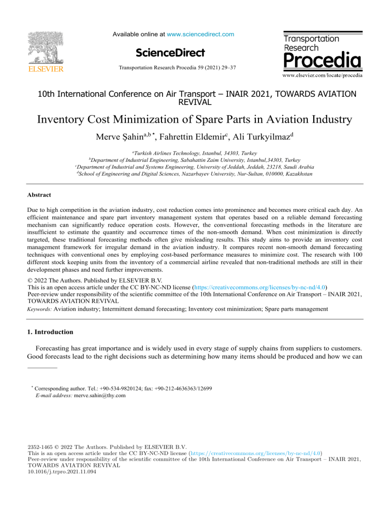 Inventory Cost Minimization of Spare Parts in Aviation Industry