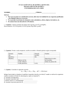 Examen Final de Qu&iacute;mica Universidad de los Andes