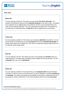 Six Thinking Hats Role Cards for Critical Thinking