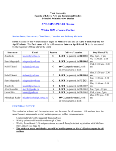 York University ADMS 3530 Finance Course Outline Winter 2026