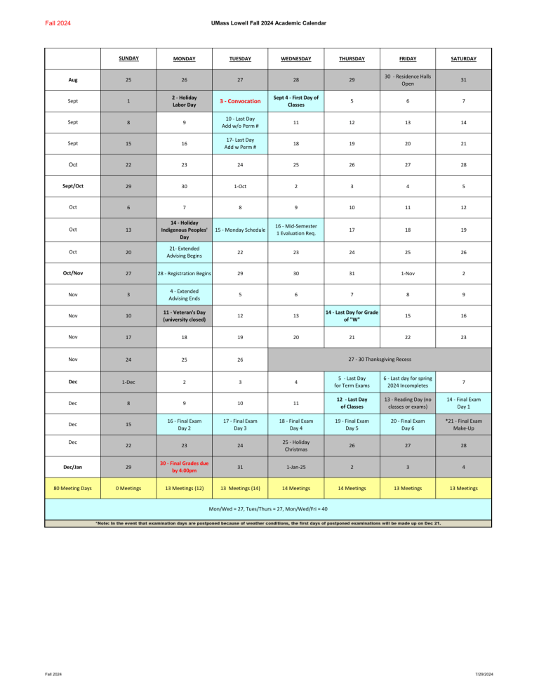 UMass Lowell Fall 2024 Academic Calendar umass-lowell-fall-2024-academic-calendar