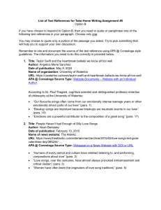 Writing Assignment References: Love Songs & Heartbreak