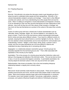 Chapter 1 Reading Response: Ethnicity, Culture, and Social Concepts