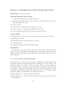 Introduction to Conic Sections and Circles Lesson 1.1