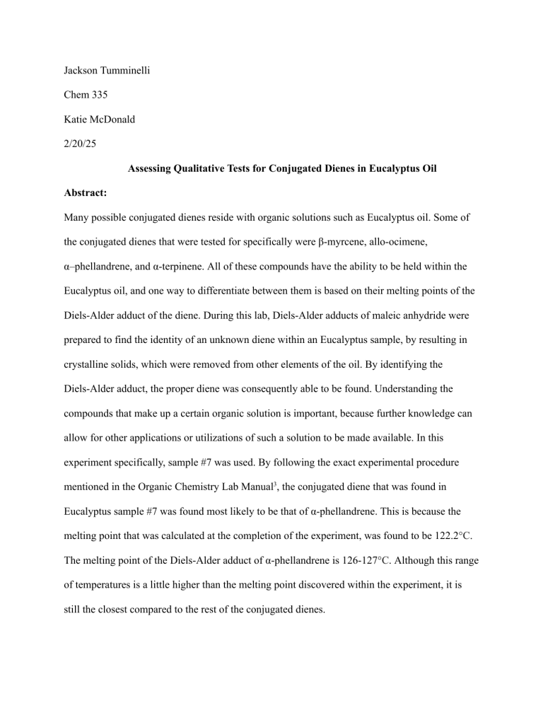 Lab Report: Conjugated Dienes in Eucalyptus Oil