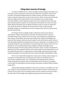 Clean Energy Sources: Fossil Fuels vs. Renewables