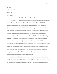 Civil Disobedience and Rhetoric in MLK's Letter
