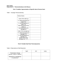 Experiment 6: Thermochemistry Lab Data Tables