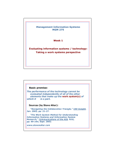 MGM 275: Evaluating Information Systems - Work System Perspective
