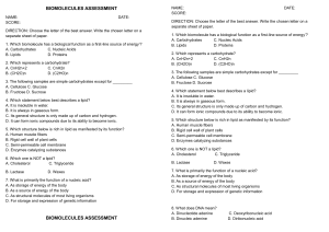 Biomolecules Assessment Quiz