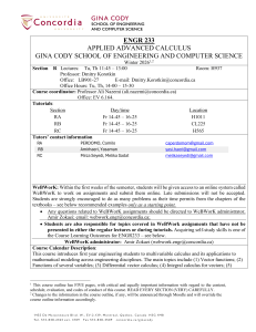 ENGR 233 Applied Advanced Calculus Course Outline