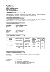Resume of Moriam Any - Medical Technologist
