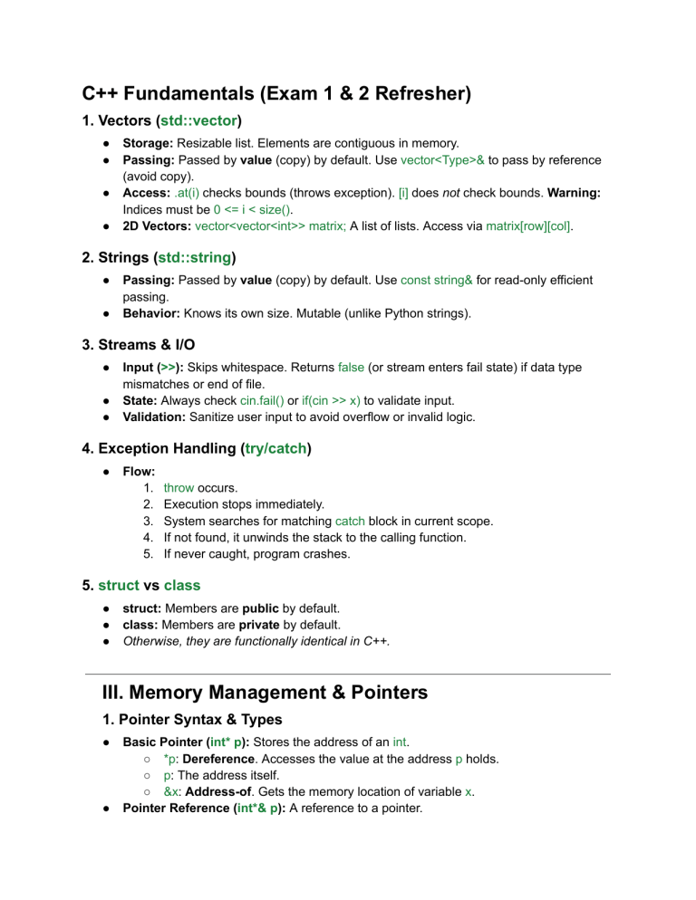 C++ Fundamentals Exam Refresher: Vectors, Pointers, & More