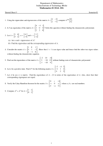 IIT Bhilai Mathematics-II Tutorial Sheet 5: Eigenvalues
