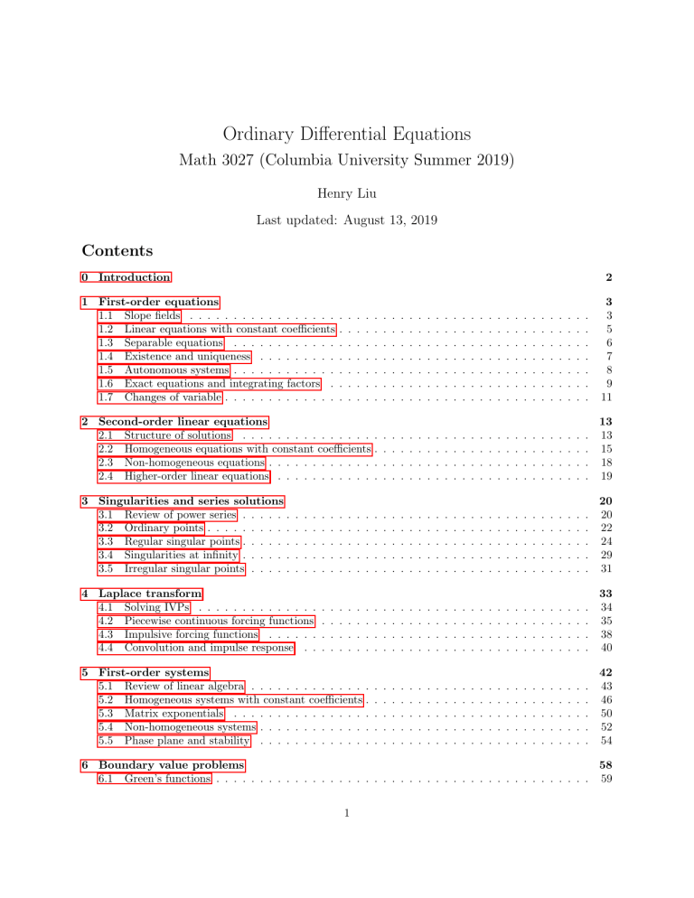 Ordinary Differential Equations - Math 3027 Course Notes