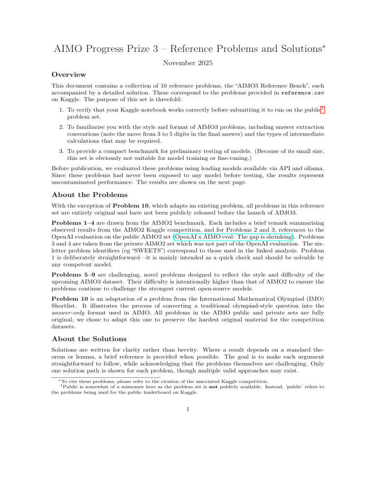 AIMO3 Reference Problems & Solutions: 10 Math Challenges