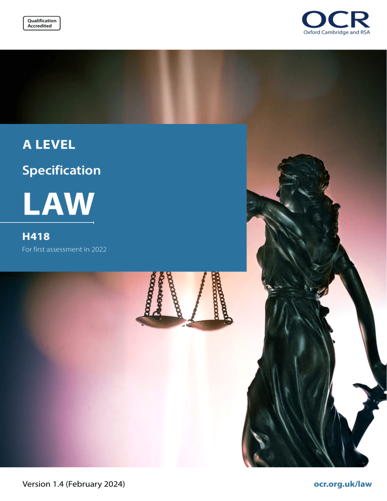 OCR A Level Law Specification H418 2022