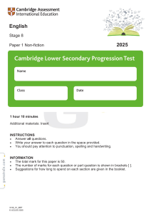 Cambridge English Stage 8 Paper 1 Non-fiction 2025