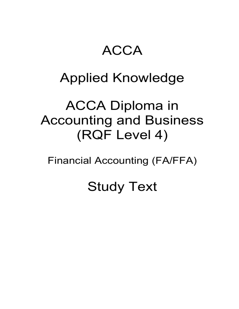 ACCA Financial Accounting FA/FFA Study Text | Kaplan Publishing