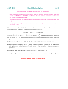 Binomial Option Pricing Lab MA 374