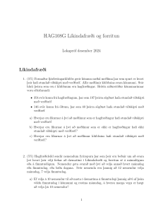 HAG108G Eksamen: Sannolikhetsl&auml;ra och programmering December 2024