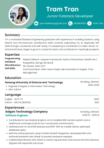 Tram Tran - Junior Fullstack Developer CV - NestJS & AI