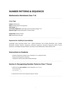 Number Patterns & Sequences Worksheet (Year 7-9)