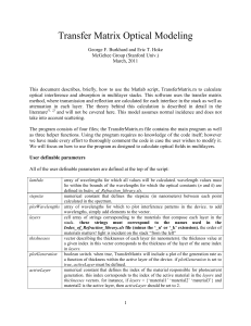 Transfer Matrix Optical Modeling Guide for Matlab
